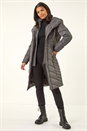 Charcoal Hooded Quilted Coat, Image 2 of 5