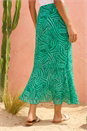 Green Dusk Leaf Print Ruffle Midi Skirt, Image 3 of 5