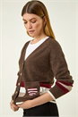 Chocolate Striped Heart Knit Cardigan, Image 1 of 5