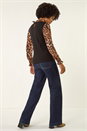 Black Animal Print Mock Shirt Top, Image 4 of 5