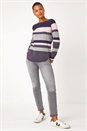 Midnight Blue Colour Block Ribbed Jumper, Image 3 of 5