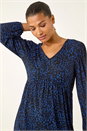 Navy Abstract Print V-Neck Tunic Top, Image 1 of 5