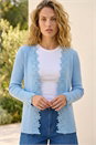 Light Blue Lace Trim Knit Cardigan, Image 1 of 4