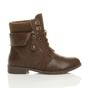 Brown Lace Up Knitted Collar Biker Military Boots, Image 2 of 5