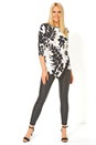 Neutral Leaf Print Ruched Waist Top, Image 2 of 5