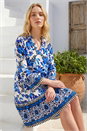 Blue Floral Print Border Tunic Dress, Image 2 of 4