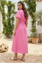 Pink Balloon Sleeve Midi Dress, Image 3 of 4
