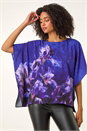 Purple Floral Print Chiffon Overlay Top, Image 1 of 5