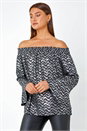 Silver Metallic Zig-Zag Print Bardot Top, Image 1 of 5