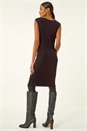 Red Shimmer Cowl Neck Stretch Dress, Image 4 of 6