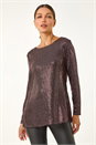 Bronze Shimmer Cowl Back Tunic Top , Image 2 of 5