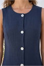 Navy  Petite Linen Panel Button Dress , Image 4 of 4