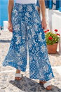 Blue Printed Shirred Wide Leg Trouser, Image 1 of 4