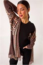 Brown Patterned Fringe Hem Cardigan, Image 1 of 5