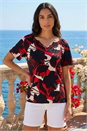 Red Gathered Notch Neck Stretch Top, Image 1 of 4