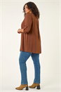 Chocolate Curve Textured Buttoned Tunic Top, Image 4 of 7