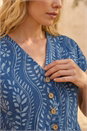 Blue Leaf Print Button Midi Dress, Image 4 of 4