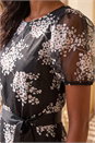 Black Floral Organza Belted Dress, Image 4 of 4