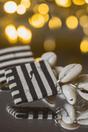 Black Handmade Black, White Square Fabric Earrings with Cowrie, Image 2 of 3