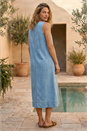 Light Denim Zip Front Sleeveless Midi Dress, Image 3 of 4
