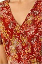 Red Floral Print Button Stretch Tea Dress , Image 5 of 5