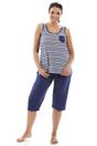 Navy Camille Lingerie Navy Lightweight Striped Capri Bottom Pyjama Set, Image 2 of 5