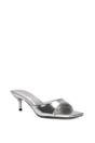 Silver XY LONDON Silver 'Jane' Square Toe Kitten Heel Slip On Heeled Sandal Mules, Image 2 of 6