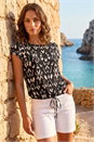 Black Petite Aztec Stretch Drawstring Top, Image 1 of 4
