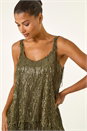 Khaki Tassel Sequin Chiffon Top, Image 5 of 6