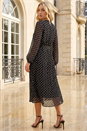 Black Polka Dot Pleated Midi Dress, Image 2 of 4