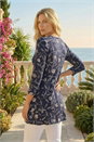 Navy  Floral Print Pocket Swing Stretch Top , Image 3 of 4