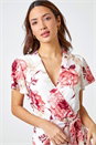 Light Pink Floral Print Wrap Stretch Dress, Image 5 of 6