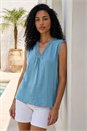 Blue Lace Trim Tie V-Neck Top, Image 1 of 4