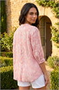 Light Pink Floral Print V-Neck Button Blouse, Image 3 of 4