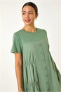 Sage Gathered Cotton Stretch Smock Dress, Image 4 of 5