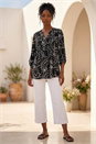 Black Ditsy Print Pintuck Stretch Shirt , Image 2 of 4
