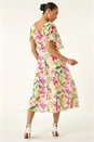 Multi  Petite Floral Print Cape Midi Dress, Image 3 of 5