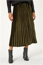 Dark Green Velvet Pleated Midi Skirt, Image 1 of 7