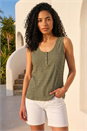 Khaki Buttoned Stretch Vest Top, Image 1 of 4