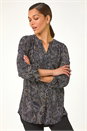 Ochre Textured Paisley Print Stretch Blouse, Image 1 of 5