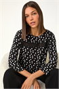 Black Spot Print Lace Trim Stretch Top, Image 1 of 5