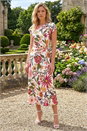 Ivory Floral Print Wrap Twist Midi Dress, Image 1 of 4