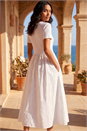 White Floral Print Pocket Midi Dress , Image 3 of 4