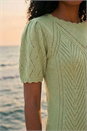Khaki Scallop Puff Sleeve Knit Top, Image 4 of 4