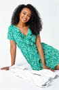 Green Petite Floral Print Ruffle Wrap Skater Dress, Image 1 of 5