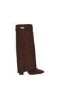 Chocolate XY LONDON Chocolate 'Rayna' Block Heel Knee High Foldover Boots With Pointed Toe, Image 1 of 5