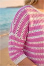 Pink Curve Crochet Stripe Knit Top, Image 4 of 4