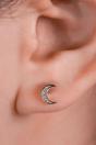 Gold Sterling Silver CZ Crescent Moon Studs, Image 2 of 3
