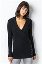 Black Longline Ribbed Overlap V-Neck Tunic Jumper, Image 1 of 5