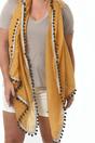 Mustard Lightweight Pom Pom Star Trim Scarf, Image 1 of 2